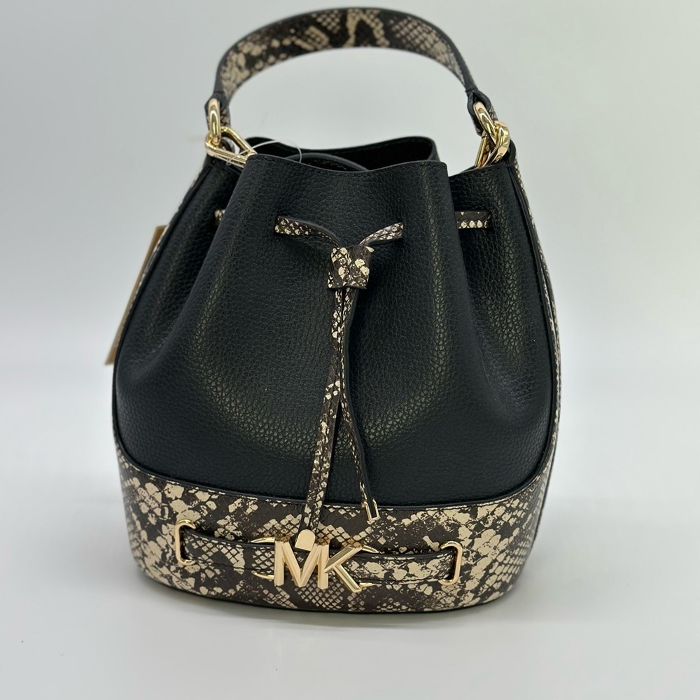 Michael Kors Black and Cream Snake Print Shoulder Bag